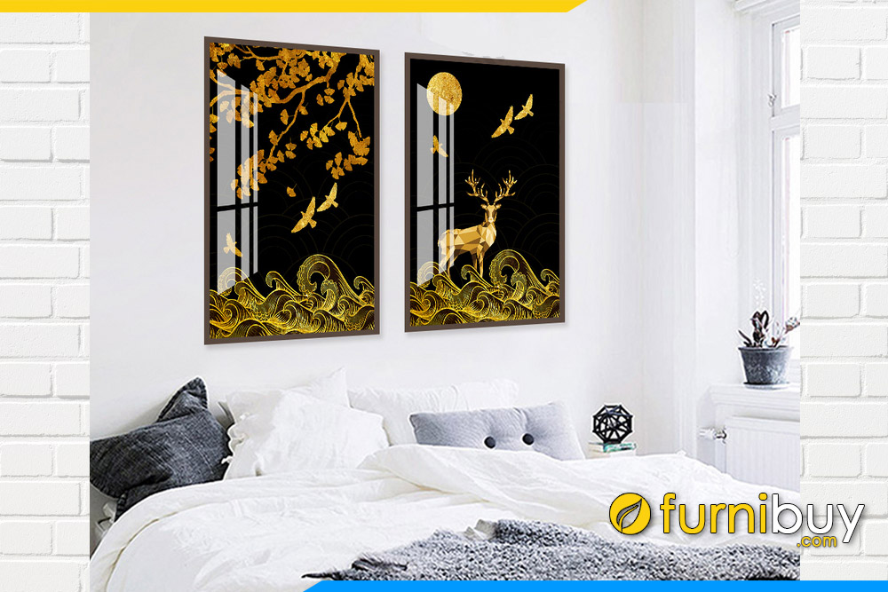 Tranh phong ngu canvas nai sung la bach qua vang AmiA CVNAI 114