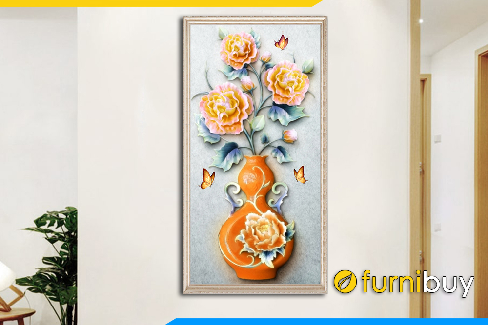 Tranh binh hoa mau don ho lo gia 3D