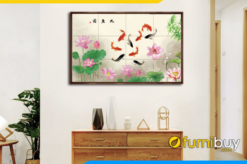 Tranh canvas treo tuong phong khach sen hong ca