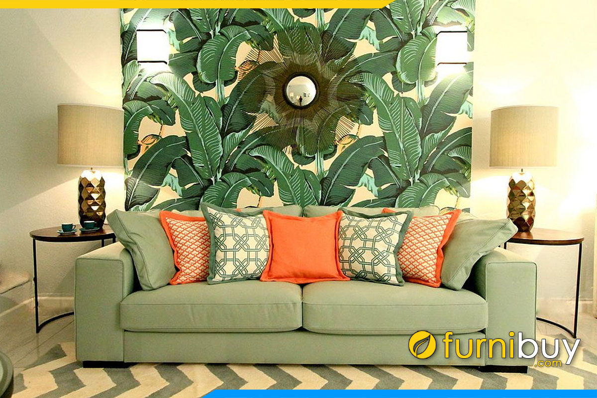 ghe sofa phong cach tropical mau xanh nhat