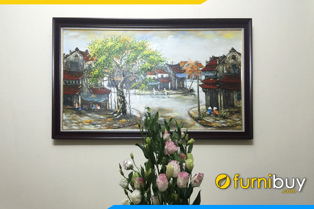 Tranh son dau treo tuong phong khach pho co kho lon