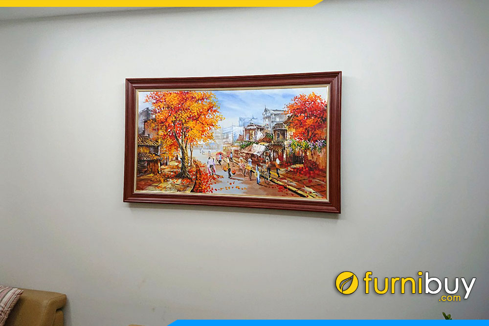 Tranh treo tuong dep phong canh pho co mua thu treo nha khach