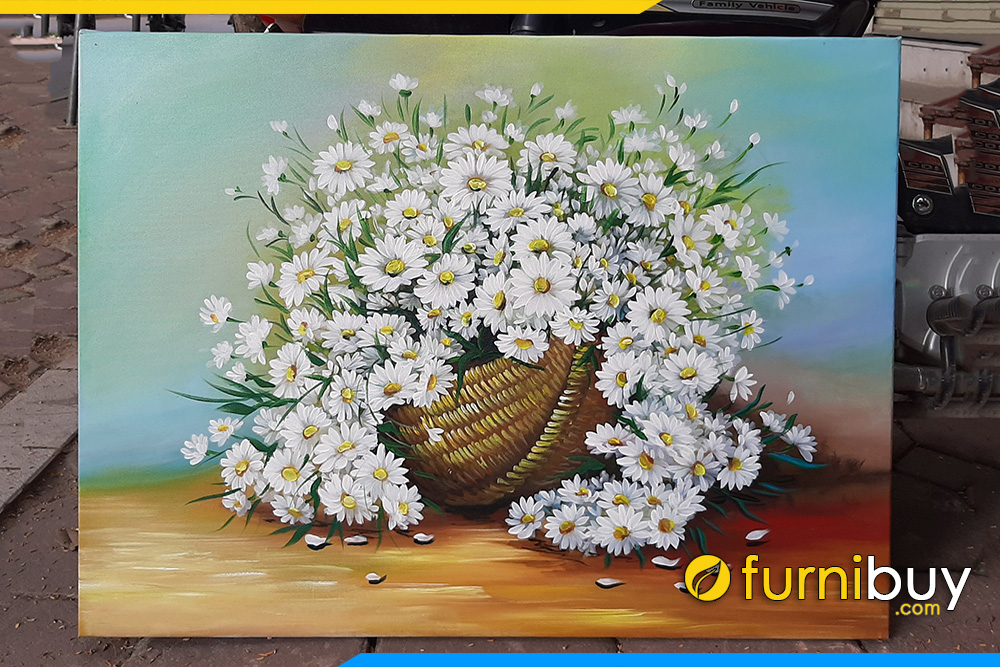 Tranh cúc họa mi tranh hoa cúc họa mi trắng SD70  Tranh Sơn Dầu Đẹp Việt   Xưởng tranh sơn dầu