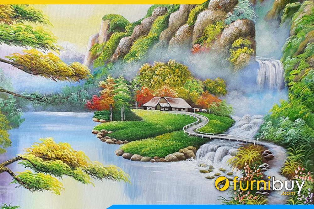 Tranh Vẽ Phong Cảnh Sơn Thủy Nhà Dưới Chân Núi Tsd 492