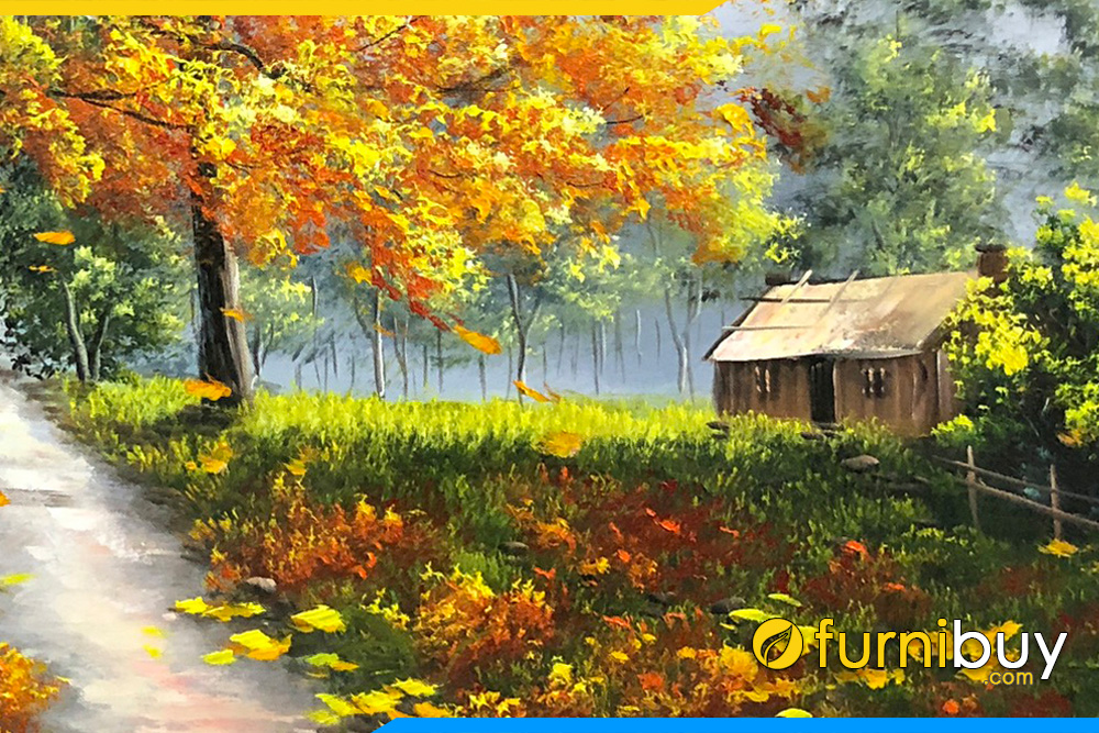 Tranh vẽ phong cảnh mùa thu thơ mộng sơn dầu Amia TSD 304
