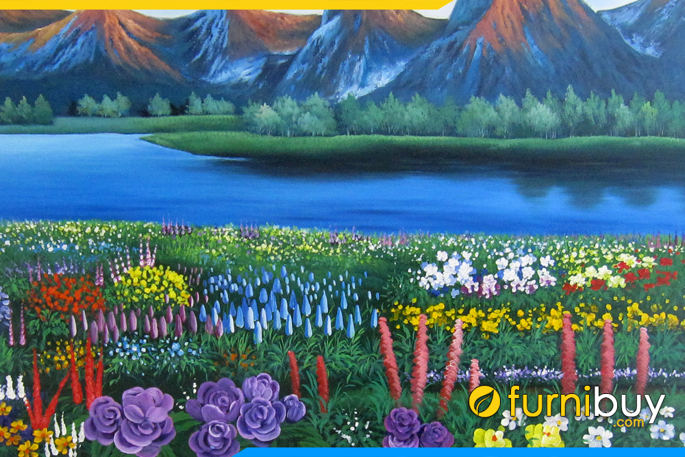 Tranh sơn dầu phong cảnh sông núi đồi hoa TSD 210 | Nội thất FurniBuy