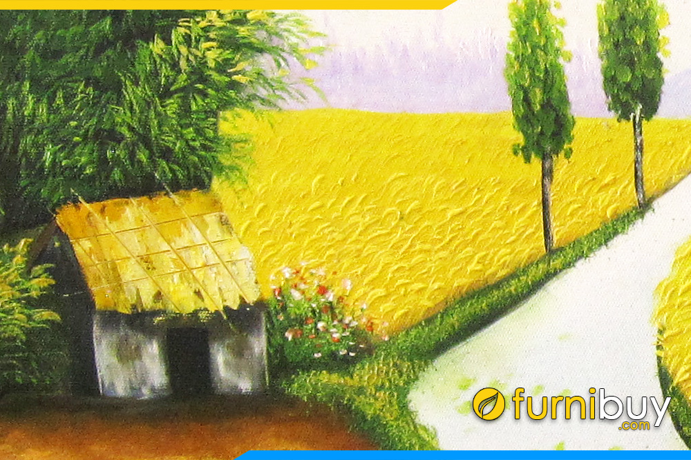Tranh Vẽ Phong Cảnh Đồng Lúa Vàng Làng Quê Tsd 220 | Furnibuy