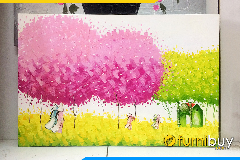 Tranh vẽ khổ nhỏ con đường vàng cây hồng TSD 294 | FurniBuy