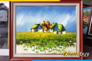 Tranh ve phong canh dep kho nho nha va ao sen amia tsd 303