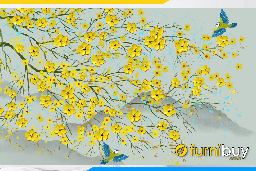 Tranh canvas mùa xuân chim én mai vàng AmiA 1754 | Nội thất FurniBuy