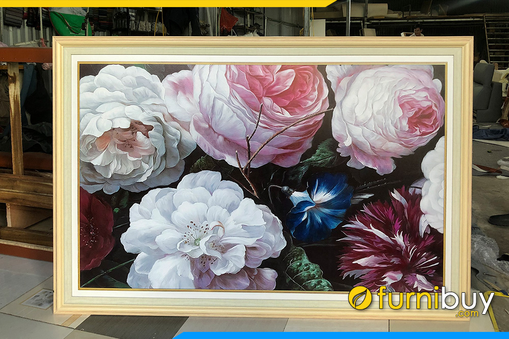Nhan lam tranh canvas hoa hong phap hoa mau don amia hh168