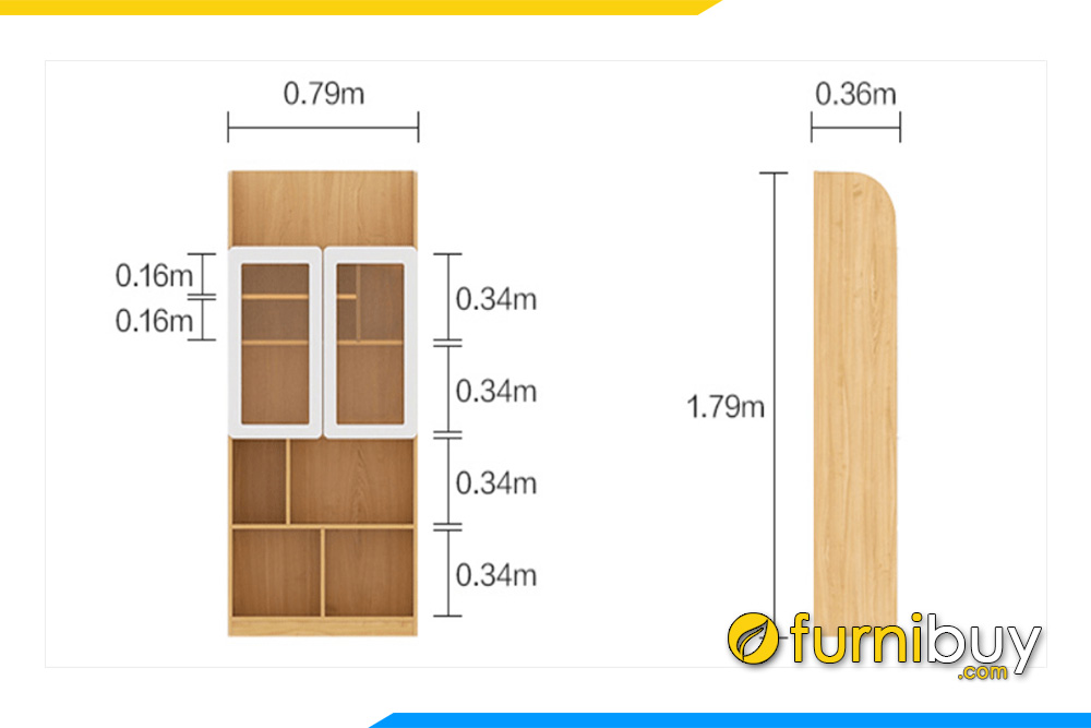 Hình ảnh Chi tiết kích thước các cạnh mẫu kệ sách giá sách gỗ ép FB KS129