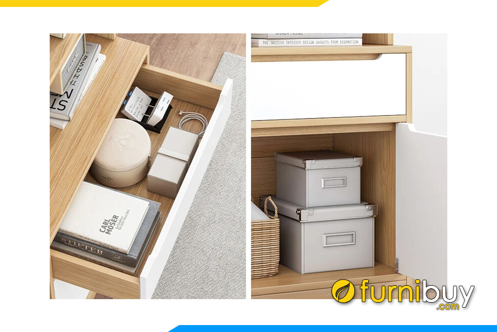 Hình ảnh Chi tiết phần ngăn kéo đẩy mẫu kệ sách tủ sách đẹp FB KS213