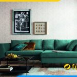 ghe sofa ni xanh la cay ke phong khach hien dai