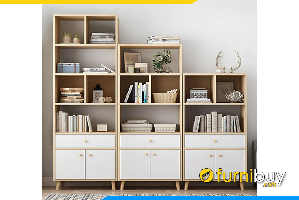 Hình ảnh Kệ sách 2 cánh 1 ngăn kéo đẩy chân cao tiện lợi FB KS116