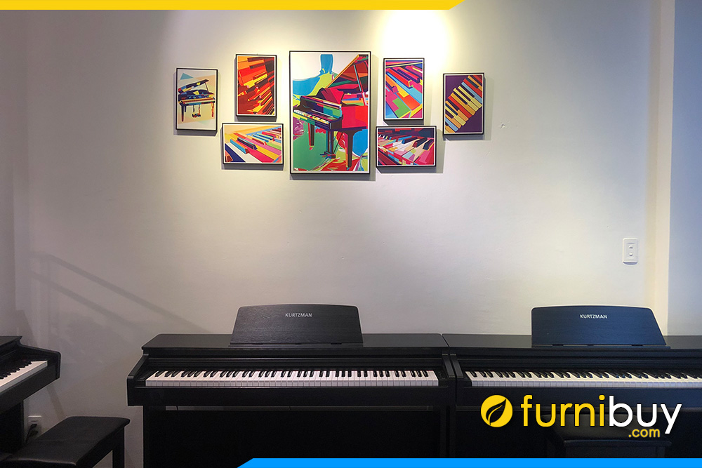 Tranh dan piano nhieu mau sac canvas nghe thuat