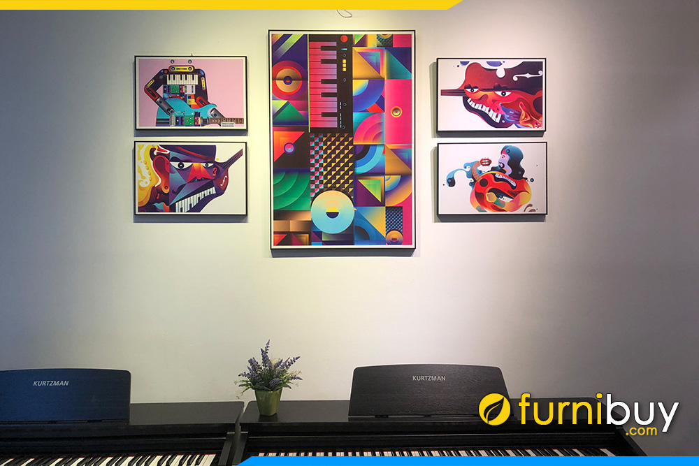 Bo tranh canvas dan piano nghe thuat truu tuong