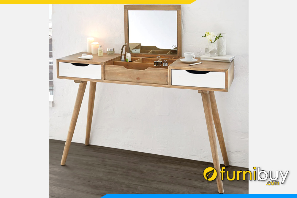 thiết kế bàn trang điểm chân gỗ cao tròn fb btd177