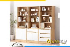 Hình ảnh Tủ kệ sách gỗ CN MDF chân bệt nhiều ngăn, hộc FB KS213