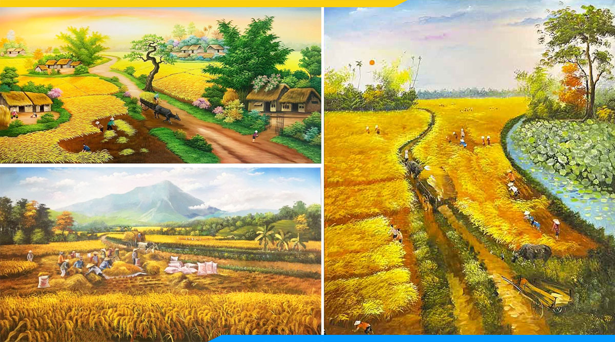 Tranh ve son dau canh dong lua chin top mau moi dep nhat